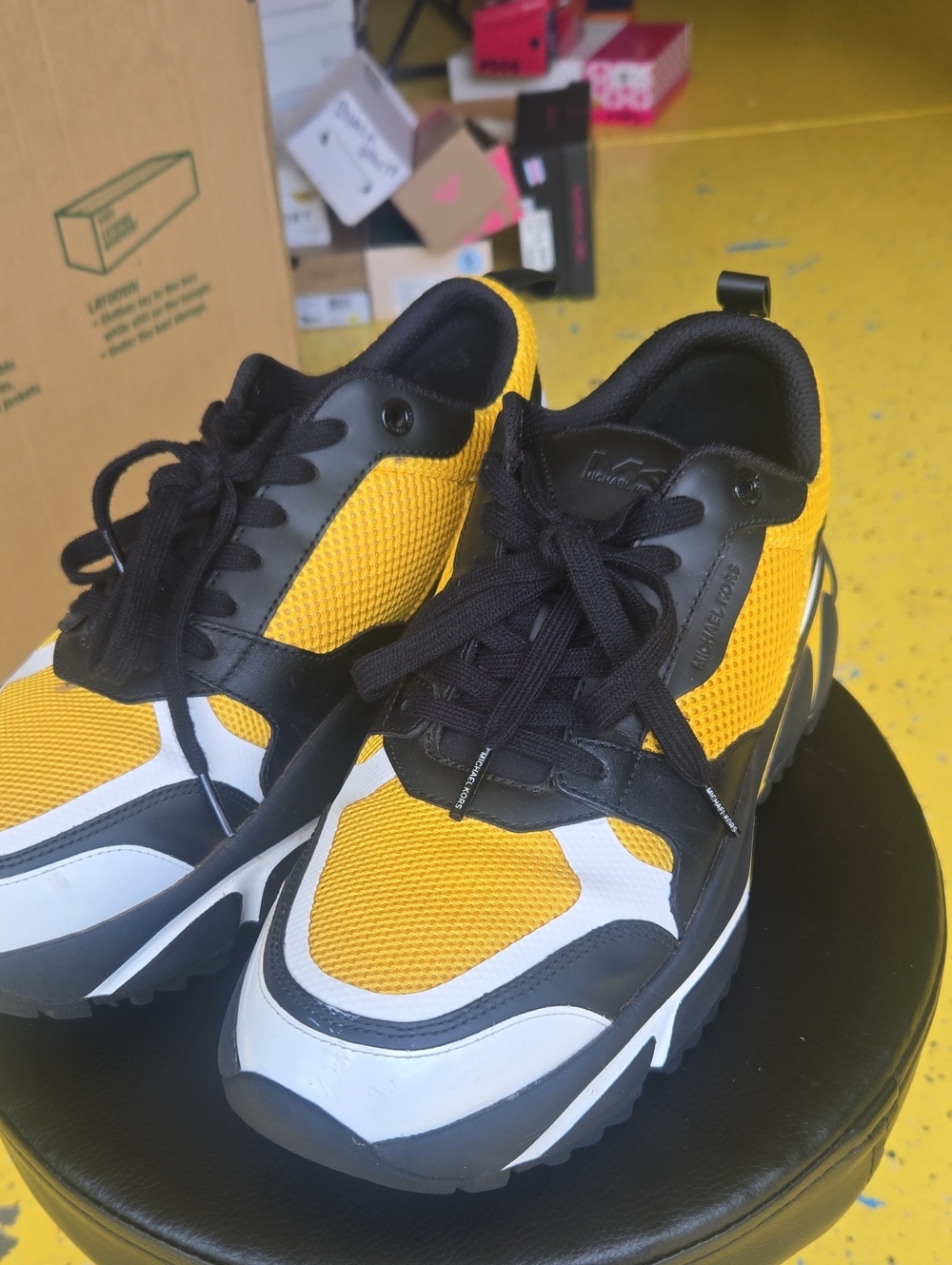 Chunky Yellow, Black & White Mesh Sneakers